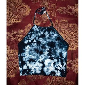 Forever 21: Blue tie dye, halter neck crop top. S